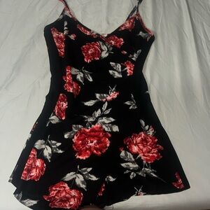 romper black with red roses printed